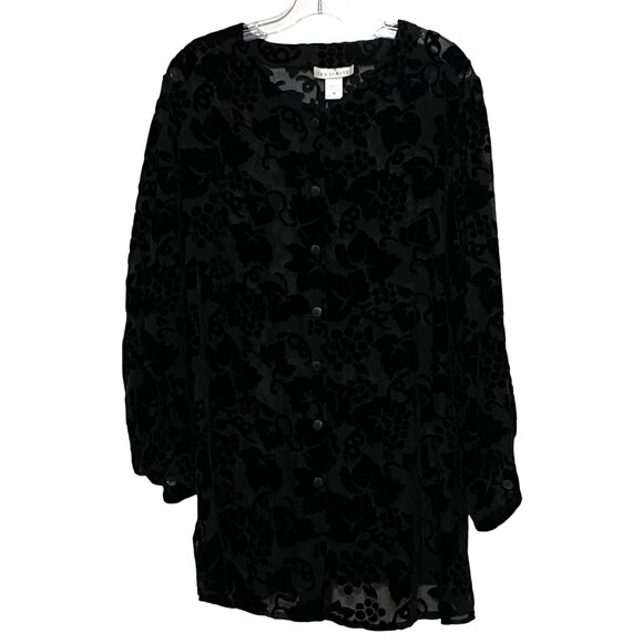 Vtg The Limited Floral Velvet Burnout Button Front Top M Black Y2K Dark Romantic - Picture 1 of 5